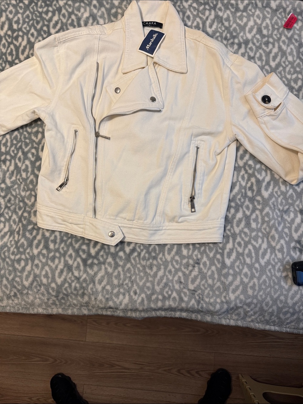 NWT White Cropped Moto cycle denim Jacket